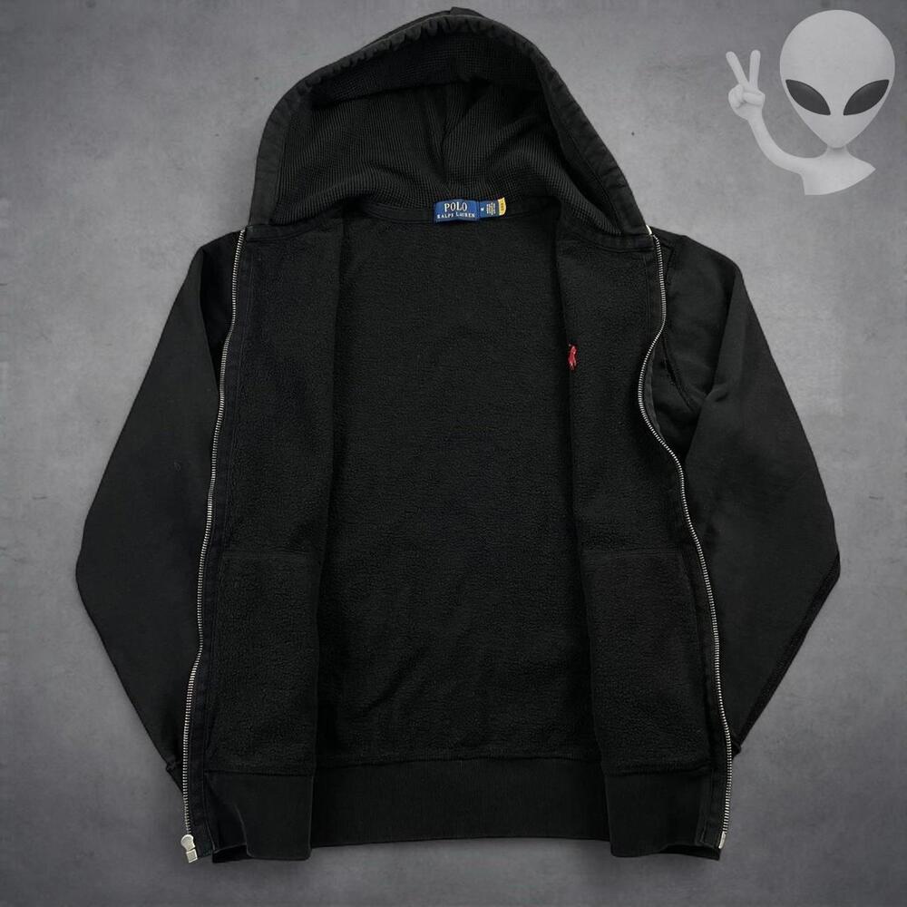 Polo Ralph Lauren Full Zip Hoodie Medium Black Jacket Vintage 90s - Picture 4 of 7